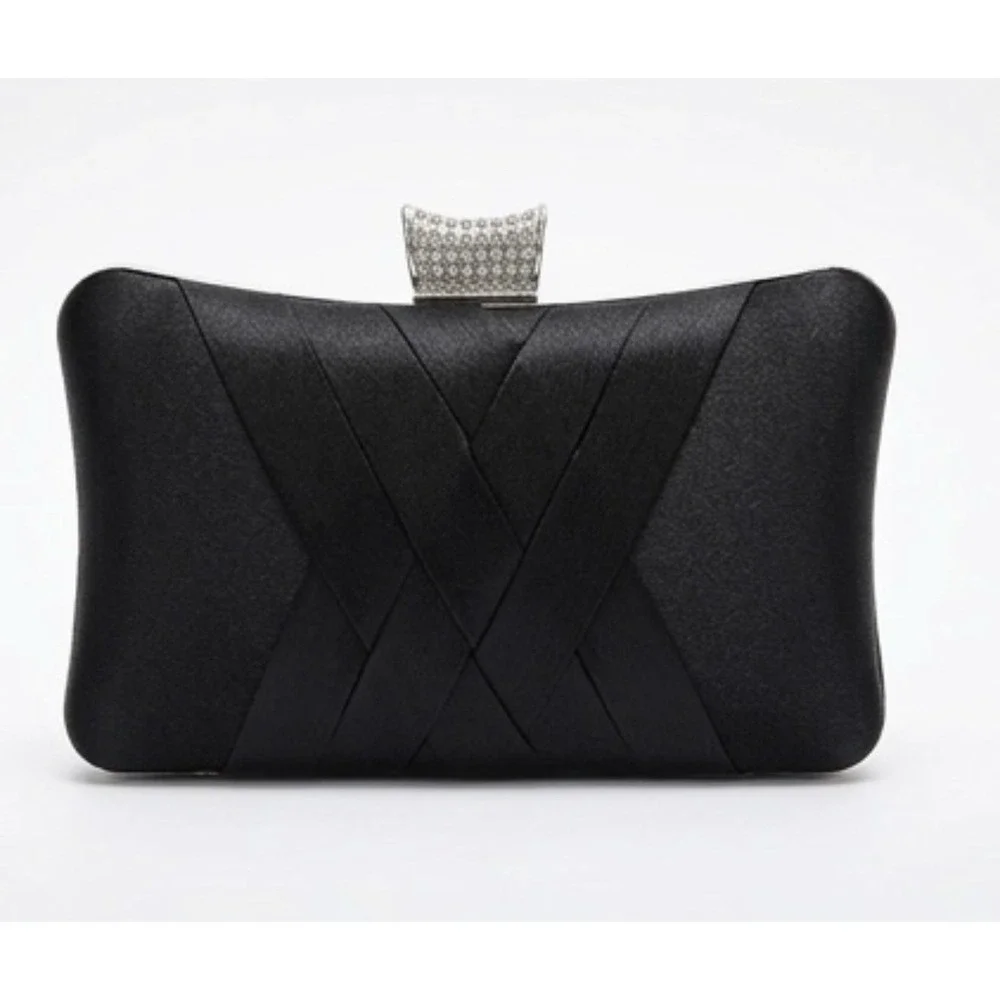 Vintage Style  Satin Clutch Rhinestone Evening Bridal Prom‎  Hard Case